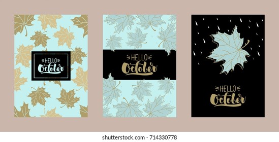 Set of autumn hand lettering cards. Design for poster, card, invitation, placard, brochure, flyer. Vector templates.
