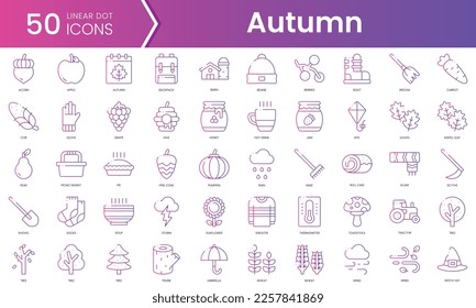 Set of autumn icons. Gradient style icon bundle. Vector Illustration