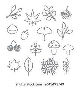 Set of autumn icons, hand drawn style, vector illustration.