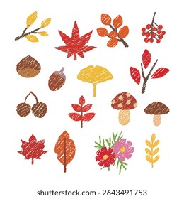 Set of autumn icons, hand drawn style, vector illustration.