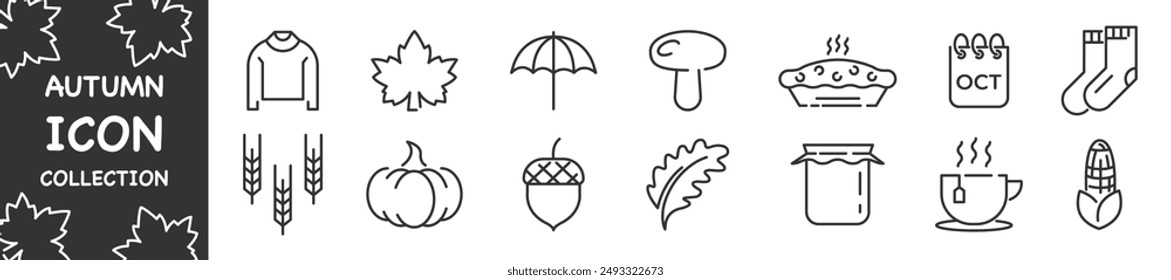 Set of autumn icons. Autumn icon collection. Thanksgiving. Vector illustration.