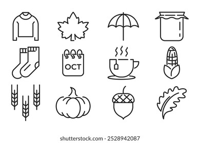 Set of autumn icons. Autumn icon collection. Thanksgiving. Vector illustration.