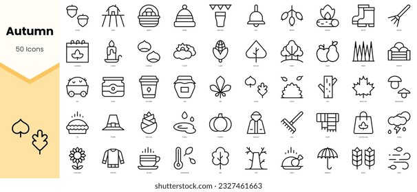 Set of autumn Icons. Simple line art style icons pack. Vector illustration