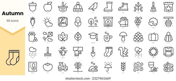 Set of autumn Icons. Simple line art style icons pack. Vector illustration