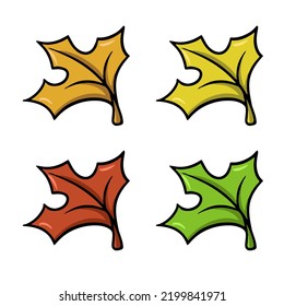A set of autumn icons. Small orange, red and green autumn maple leaf, leaf fall, vector illustration in cartoon style on a white background