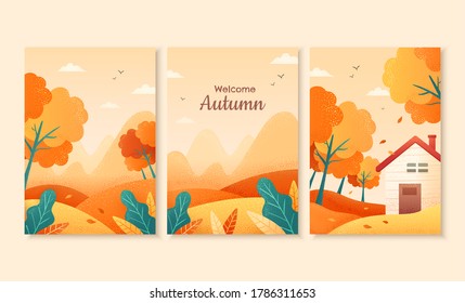 Set autumn illustration  and beautiful forest scenes in gradient design  perfect for cover  event promotion    greeting card