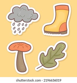 set of Autumn illustration stickers, cloud, socks, mushroom, leaves