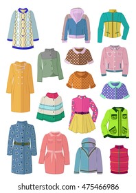 Set of autumn jackets and raincoats in flat design