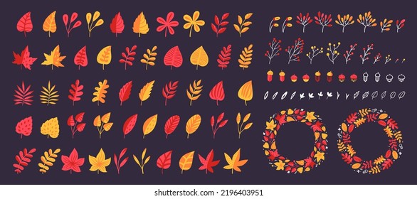 Eine Reihe von Herbstblättern und Zweigen für die Gestaltung von Designprodukten für Thanksgiving