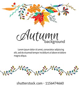 Set of autumn leaves in cartoon style. A cute background. Seasonal banner. September fall. October party. November  sale. Decorative border. Halloween. Maple branch.  Vector illustration.