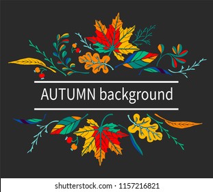 Set of autumn leaves in cartoon style. A cute background. Seasonal banner. September fall. October party. November  sale. Decorative border. Halloween. Maple branch.  Vector illustration.