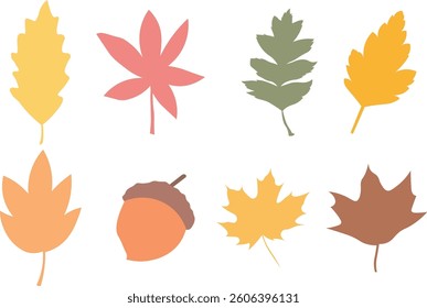 Set of autumn leaves. Autumn colors for visual creations. Vector of colorful tree leaves