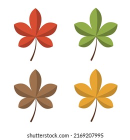 A set of autumn leaves in different colors in a flat style. Vector image.