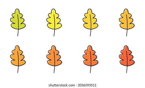 Set of autumn leaves of different trees isolated on white background. Leaves of different colors are hand-drawn. Vector illustration
