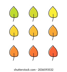 Conjunto de hojas de otoño de diferentes árboles aisladas en fondo blanco. Las hojas de diferentes colores son dibujadas a mano. Ilustración del vector
