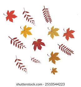 Conjunto de folhas de outono de árvores diferentes, Olá cartão de outono. Ilustração de vetor plano em fundo branco, cartão de outono Hello.