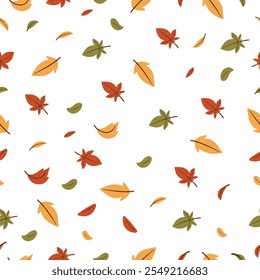 Set of autumn leaves from different trees, oak, maple, chestnut. Simple, yellow, red, orange fall leaf set for pattern, banner, sticker, Hello autumn card. Flat vector illustration on white background