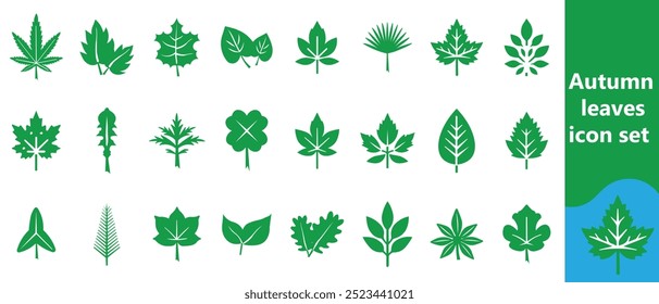 Set of autumn leaves. Fall maple tree leaf icon. Foliage oak, yellow forest plant leaves. Red autumn season thanksgiving leaf element. Vector hand drawn flat illustration