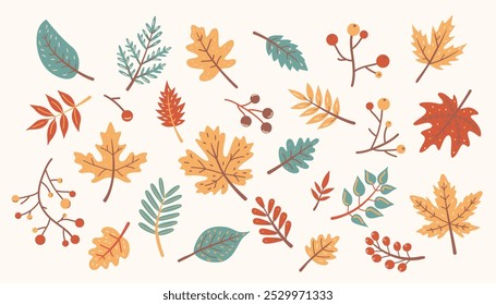 Set of autumn leaves. Fallen leaves. Vector illustration in doodle style.