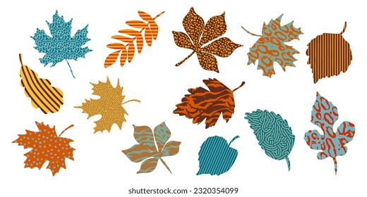 Set of autumn leaves in flat style. Colorful leaves. Vector illustration.