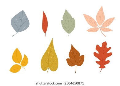 Conjunto de hojas de otoño en estilo plano
