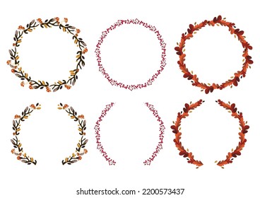 Set of autumn leaves frames. Autumnal wreath illustration with colorful leaves and berries on white background vector