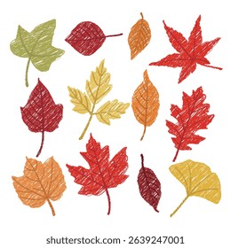 Set of autumn leaves icons, hand drawn style, vector illustration.