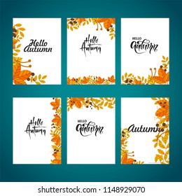 Set of  Autumn leaves invitation card. Hello Autumn,  beautiful elements,  vector