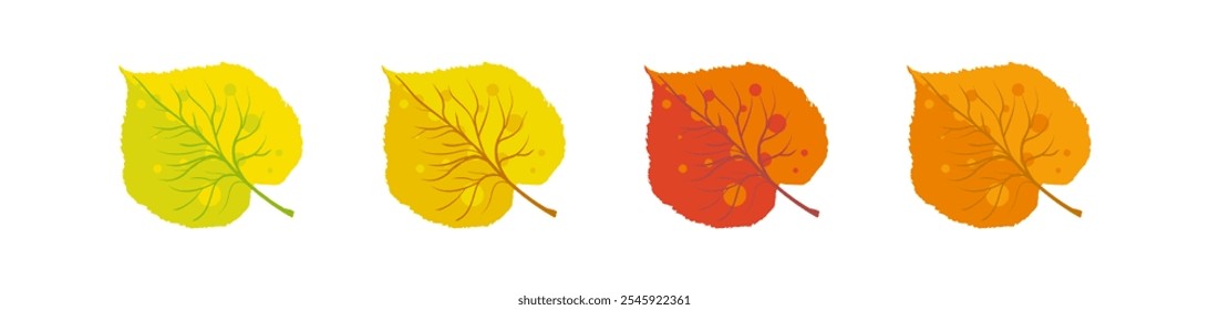 Conjunto de hojas de otoño tilo amarillo, naranja y rojo - Ilustración vectorial
