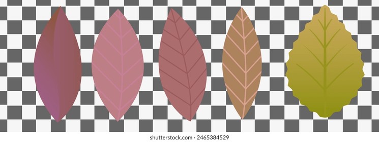 Set of autumn leaves on checkered background. Vector illustration.