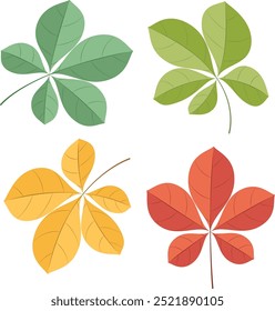 Conjunto de hojas de otoño sobre fondo blanco. Conjunto de hojas de castaño. Ilustración vectorial