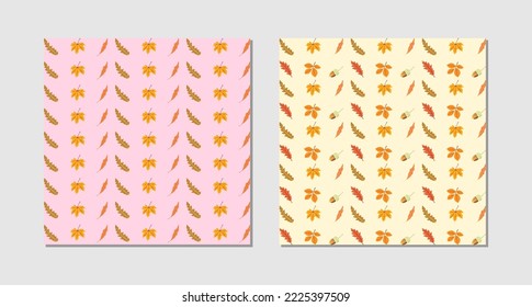 set of autumn leaves in a seamless pattern. collection 2 patterns. season floral wallpaper. Fall leaf nature background.set of autumn leaves in a seamless pattern. collection 3 patterns. season floral