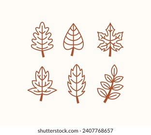 set of autumn leaves simple line vector icon design collections illustration isolated