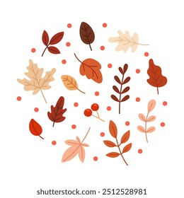 Set of autumn leaves and twigs. Decorative autumn elements. Autumn leaves for cards, background, banner, invitation. Flat illustration on white background.