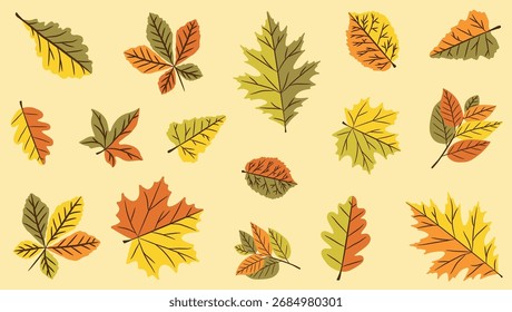Conjunto de hojas de otoño, hojas de Vector