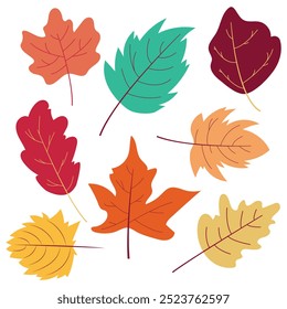 Herbstblattsatz, handgezeichnet, bunt 