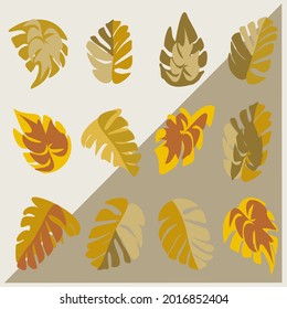 Set of autumn leaves. Yellow, orange, red leaves on the trees. Maple, birch, poplar, oak, aspen. All objects are isolated and can be moved.