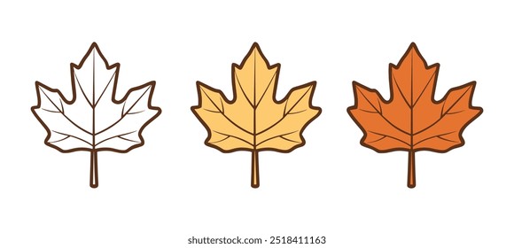 Conjunto de hojas de arce de otoño en diferentes etapas de cambio de color que representan la transición estacional y la estética de otoño
