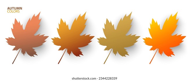 Set of autumn maple leaves. Soft autumnal color gradients for fall season graphic designs. Vector illustration.