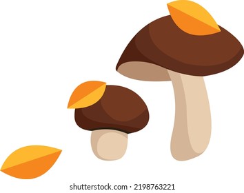 set of autumn mushrooms with leaves
