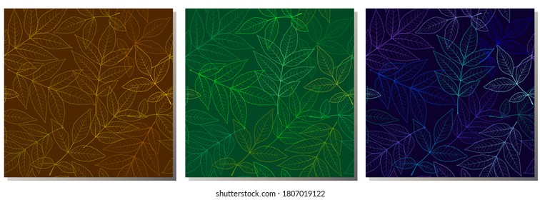Set of autumn patterns. Ash leaf contour of different colors and shades.