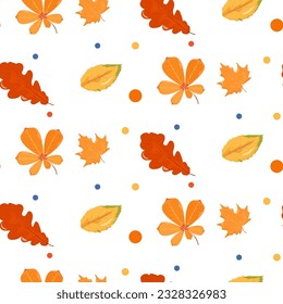 un conjunto de patrones de otoño sobre un fondo blanco. Hojas de castaño, arce, roble. Vector