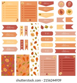 Set of autumn planners and to do lists. On a white background