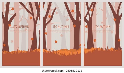 set of autumn poster background with smooth color  and fallen leaves