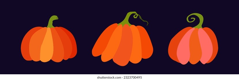 Conjunto de calabazas otoñales. Cosecha otoñal en colores rosa y naranja. Fondo otoñal. Ilustración vectorial.