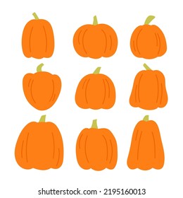 Conjunto de calabazas otoñales, sobre un fondo blanco