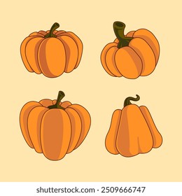 a set of autumn pumpkins with a yellow background