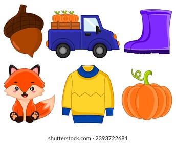 Set of autumn related elements on white background 