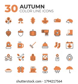 Set of Autumn related icons. Color line  autumn icons.