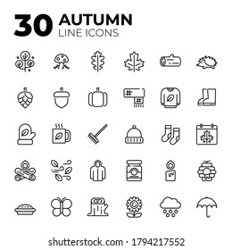 Set of Autumn related icons. Line autumn icons